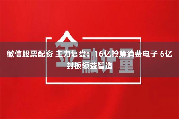 微信股票配资 主力复盘：16亿抢筹消费电子 6亿封板领益智造